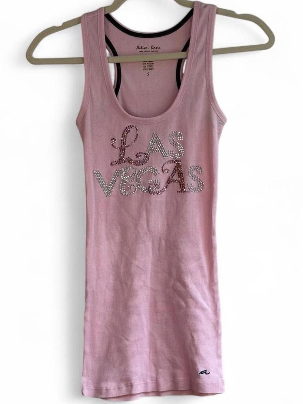 Y2K Active Basic Light Pink Bedazzled Las Vegas Tank Top Size S